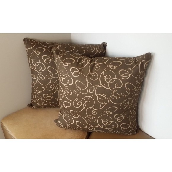 Mill Creek Throw Pillow Covers Brown Geometric Swirls 20x20 Zippered Pair NEW - Picture 2 of 15